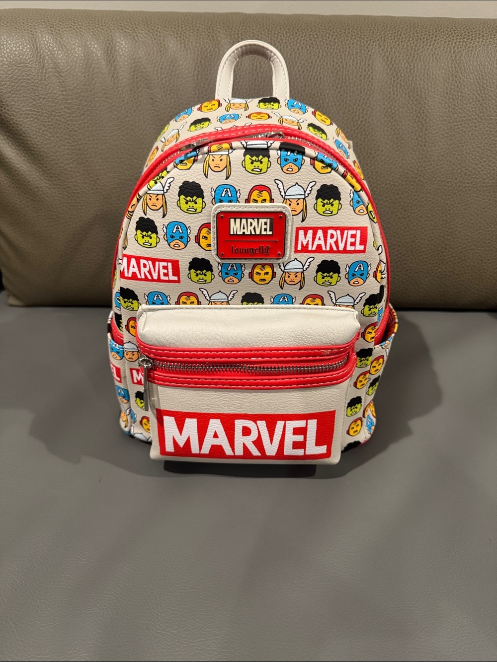 Marvel Kids Mini Backpack in White with Red and Multicolor Character Icons